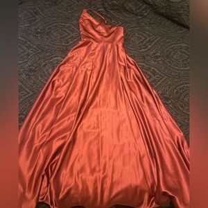 Terracotta/Burnt orange floor length bridesmaid dress
